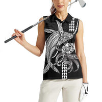Kanaloa Aloha Hawaii Women Sleeveless Polo Shirt Humpback Whale Octopus Tattoo Kakau Pattern