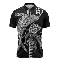 Kanaloa Aloha Hawaii Zipper Polo Shirt Humpback Whale Octopus Tattoo Kakau Pattern