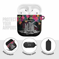 Personalised Hawaii AirPods Case Humpback Whale Tattoo With Tropical Flowers Black