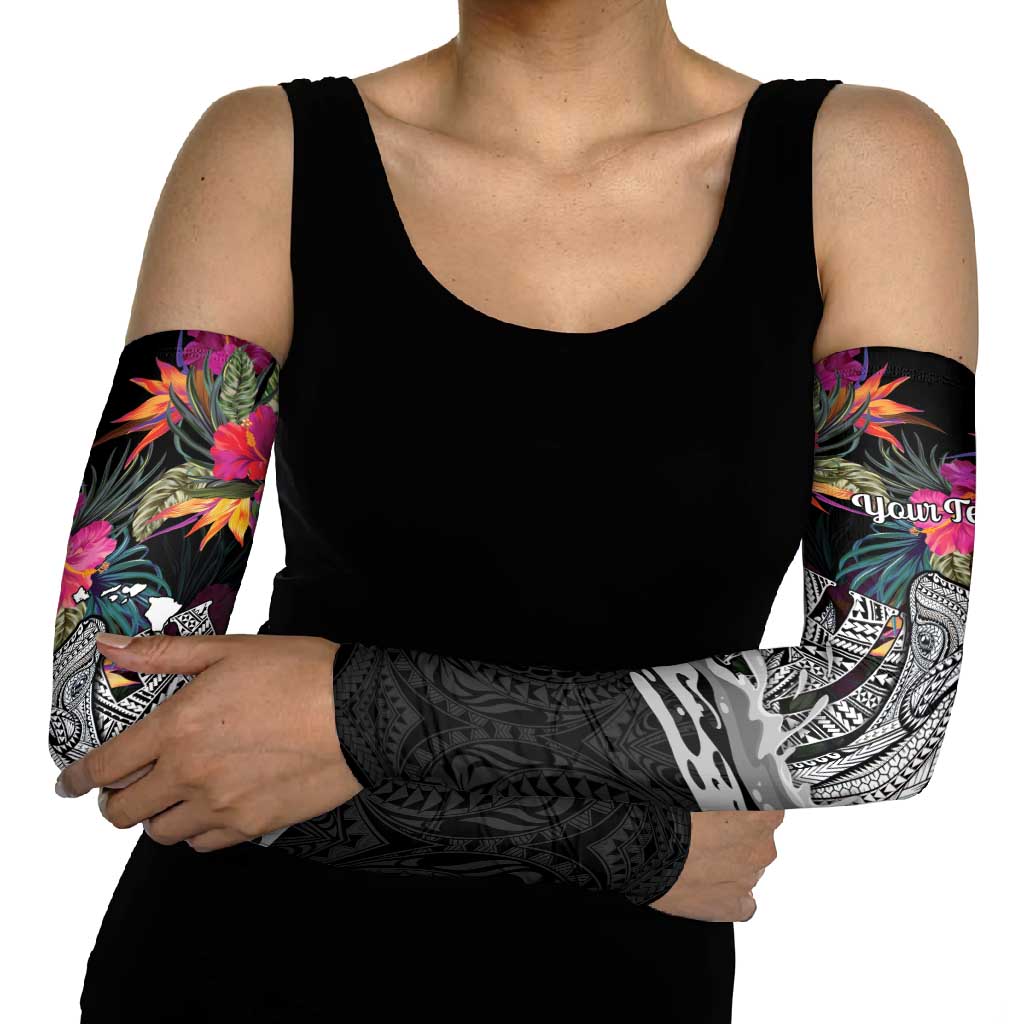 Personalised Hawaii Arm Sleeves Humpback Whale Tattoo With Tropical Flowers Black
