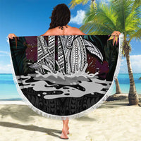 Personalised Hawaii Beach Blanket Humpback Whale Tattoo With Tropical Flowers Black