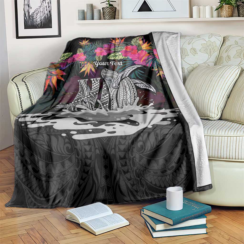 Personalised Hawaii Blanket Humpback Whale Tattoo With Tropical Flowers Black