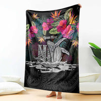 Personalised Hawaii Blanket Humpback Whale Tattoo With Tropical Flowers Black