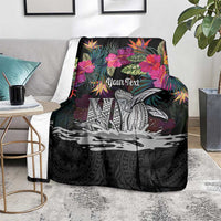 Personalised Hawaii Blanket Humpback Whale Tattoo With Tropical Flowers Black