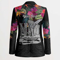 Personalised Hawaii Blazer Humpback Whale Tattoo With Tropical Flowers Black