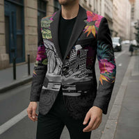 Personalised Hawaii Blazer Humpback Whale Tattoo With Tropical Flowers Black
