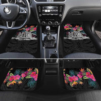 Personalised Hawaii Car Mats Humpback Whale Tattoo With Tropical Flowers Black