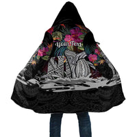 Personalised Hawaii Cloak Humpback Whale Tattoo With Tropical Flowers Black