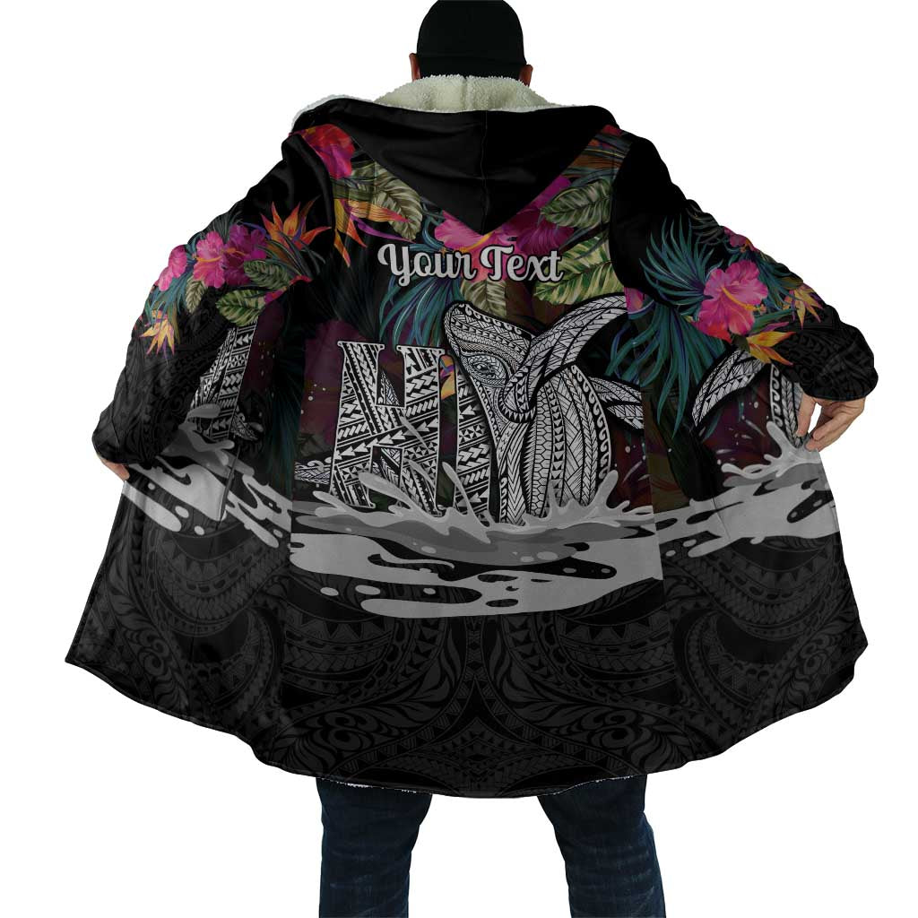 Personalised Hawaii Cloak Humpback Whale Tattoo With Tropical Flowers Black
