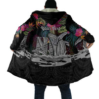 Personalised Hawaii Cloak Humpback Whale Tattoo With Tropical Flowers Black