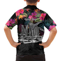 Personalised Hawaii Family Matching Mermaid Dress and Hawaiian Shirt Humpback Whale Tattoo With Tropical Flowers Black LT14 - Polynesian Pride