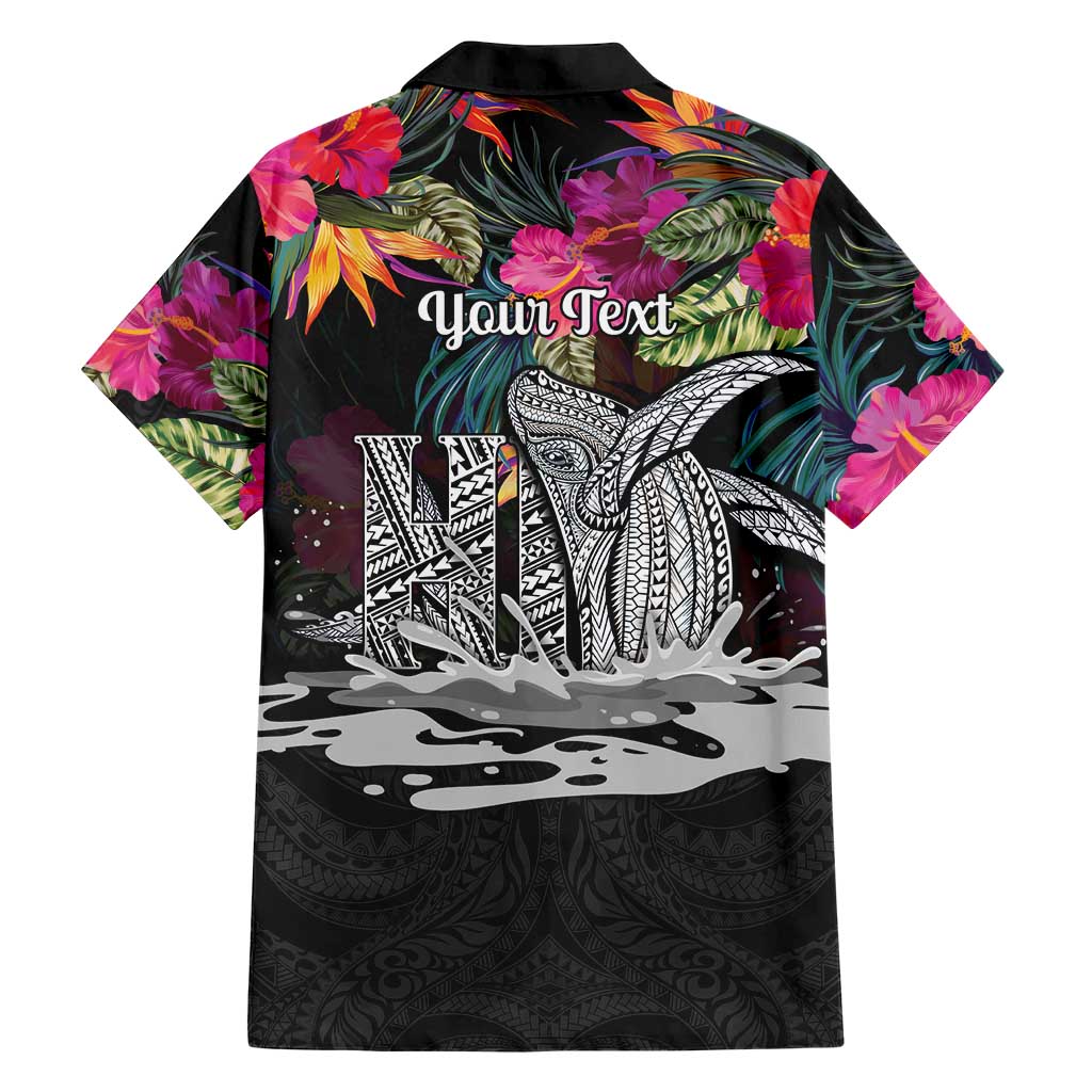 Personalised Hawaii Family Matching Summer Maxi Dress and Hawaiian Shirt Humpback Whale Tattoo With Tropical Flowers Black LT14 - Polynesian Pride