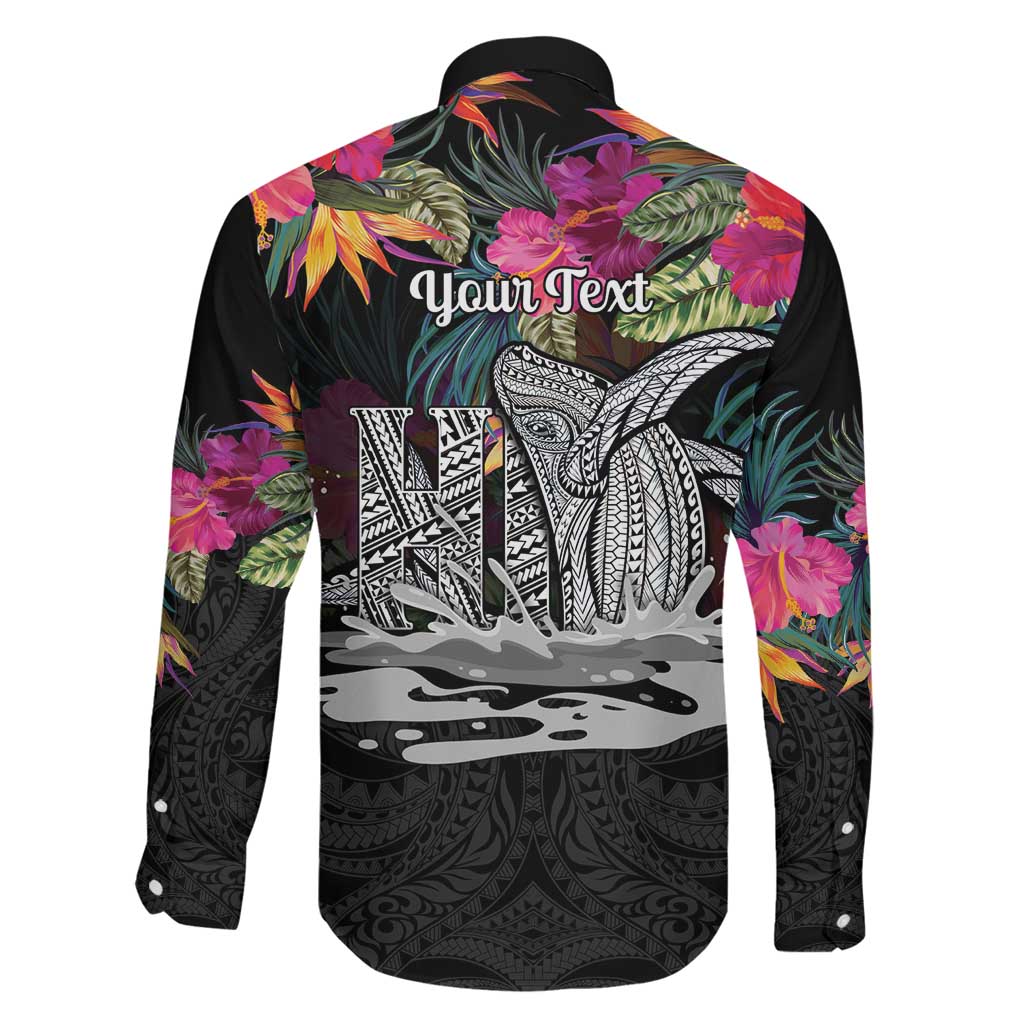 Personalised Hawaii Family Matching Summer Maxi Dress and Hawaiian Shirt Humpback Whale Tattoo With Tropical Flowers Black LT14 - Polynesian Pride