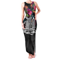 Personalised Hawaii Family Matching Tank Maxi Dress and Hawaiian Shirt Humpback Whale Tattoo With Tropical Flowers Black LT14 Mom's Dress Black - Polynesian Pride