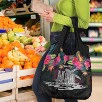 Personalised Hawaii Grocery Bag Humpback Whale Tattoo With Tropical Flowers Black