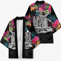 Personalised Hawaii Kimono Humpback Whale Tattoo With Tropical Flowers Black