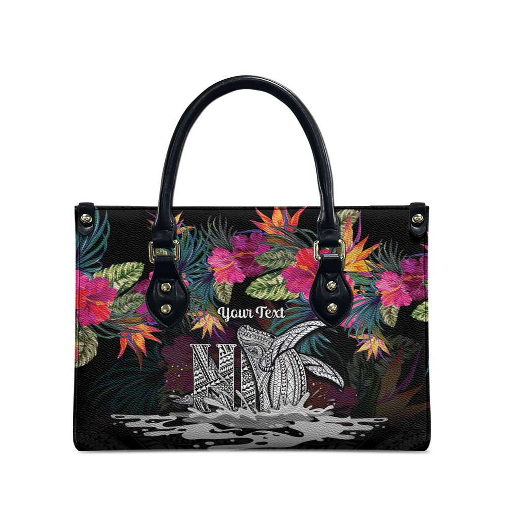 Personalised Hawaii Leather Bag Humpback Whale Tattoo With Tropical Flowers Black