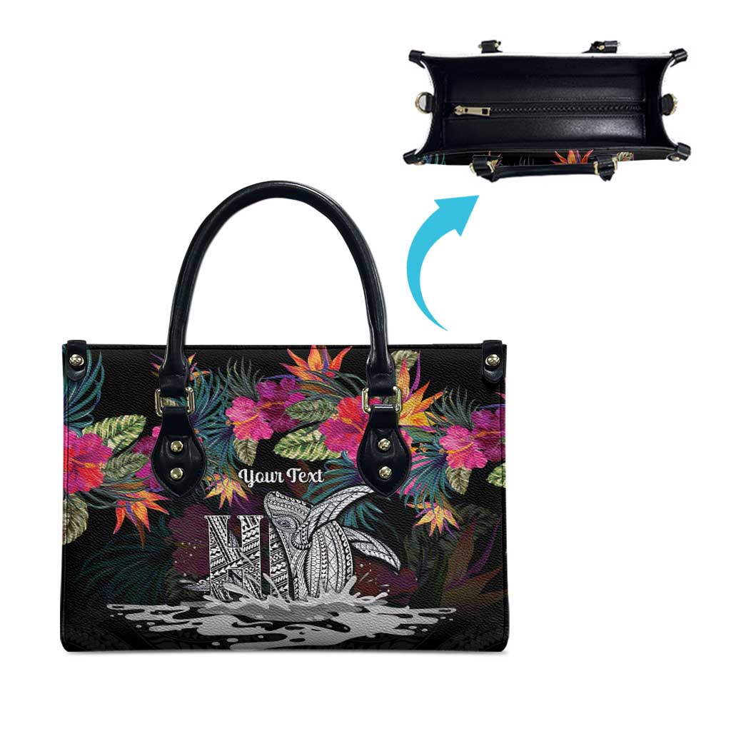 Personalised Hawaii Leather Bag Humpback Whale Tattoo With Tropical Flowers Black