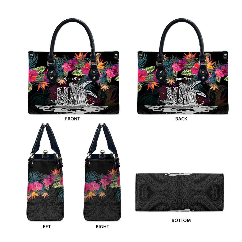 Personalised Hawaii Leather Bag Humpback Whale Tattoo With Tropical Flowers Black