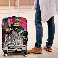 Personalised Hawaii Luggage Cover Humpback Whale Tattoo With Tropical Flowers Black