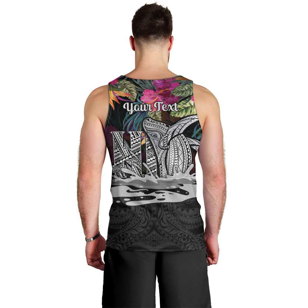 Personalised Hawaii Men Tank Top Humpback Whale Tattoo With Tropical Flowers Black