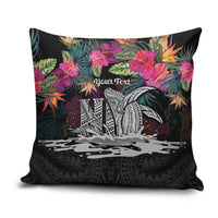 Personalised Hawaii Pillow Cover Humpback Whale Tattoo With Tropical Flowers Black