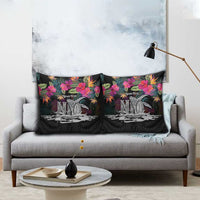 Personalised Hawaii Pillow Cover Humpback Whale Tattoo With Tropical Flowers Black