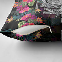 Personalised Hawaii Pillow Cover Humpback Whale Tattoo With Tropical Flowers Black