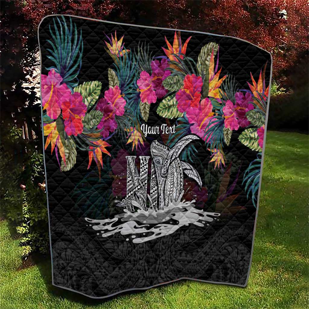 Personalised Hawaii Quilt Humpback Whale Tattoo With Tropical Flowers Black