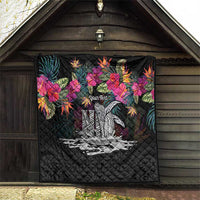 Personalised Hawaii Quilt Humpback Whale Tattoo With Tropical Flowers Black