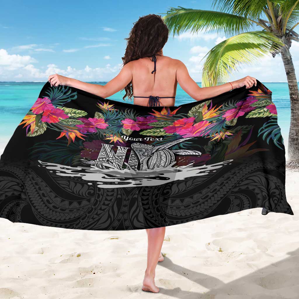 Personalised Hawaii Sarong Humpback Whale Tattoo With Tropical Flowers Black
