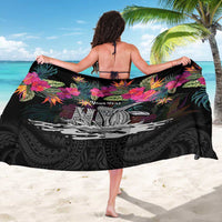 Personalised Hawaii Sarong Humpback Whale Tattoo With Tropical Flowers Black