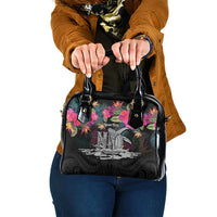 Personalised Hawaii Shoulder Handbag Humpback Whale Tattoo With Tropical Flowers Black