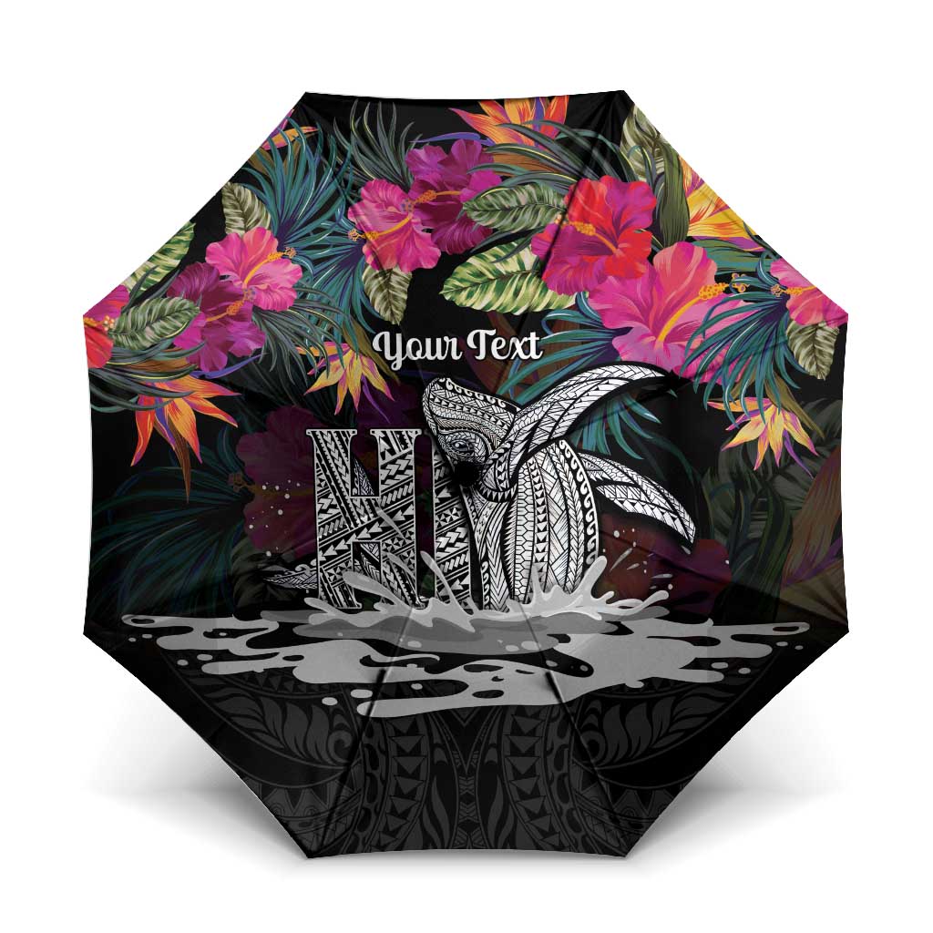 Personalised Hawaii Umbrella Humpback Whale Tattoo With Tropical Flowers Black