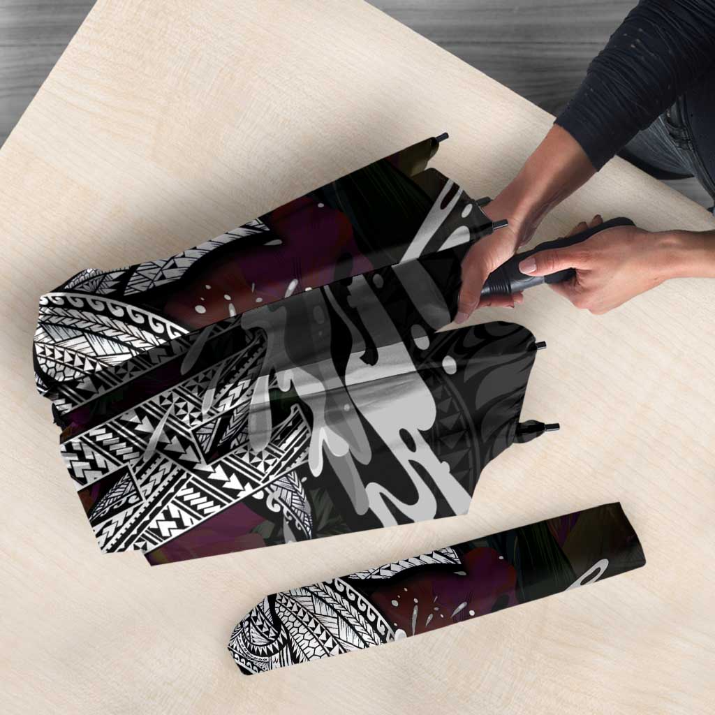 Personalised Hawaii Umbrella Humpback Whale Tattoo With Tropical Flowers Black