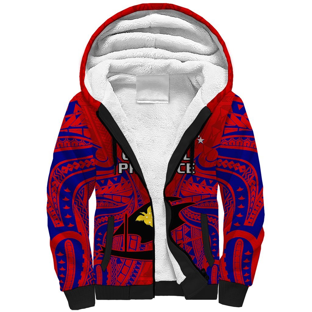 (Custom Personalised) Papua New Guinea Sherpa Hoodie Central Province Mix Coat Of Arms Polynesian Art LT14 Unisex Red - Polynesian Pride