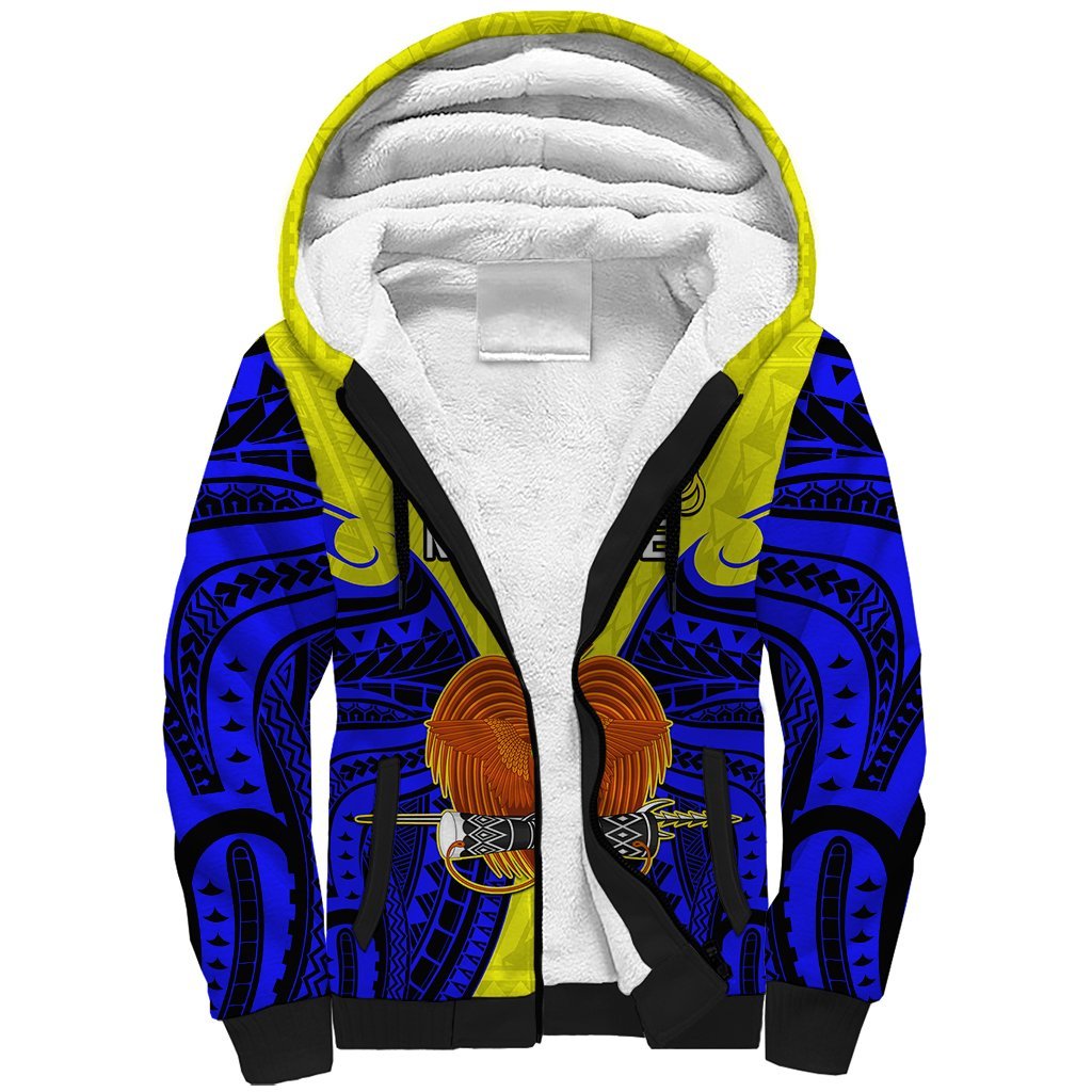 Papua New Guinea Sherpa Hoodie Morobe Province Mix Coat Of Arms Polynesian Art LT14 Unisex Yellow - Polynesian Pride