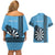 Personalised Fiji Darts Couples Matching Off Shoulder Short Dress and Hawaiian Shirt Fijian Tapa Pattern - Blue