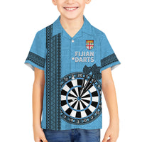 Personalised Fiji Darts Family Matching Off The Shoulder Long Sleeve Dress and Hawaiian Shirt Fijian Tapa Pattern - Blue LT14 Son's Shirt Blue - Polynesian Pride