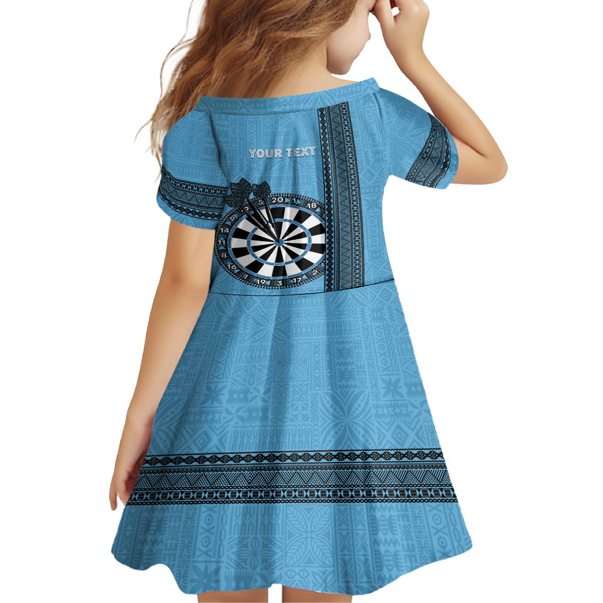 Personalised Fiji Darts Family Matching Puletasi and Hawaiian Shirt Fijian Tapa Pattern - Blue LT14 - Polynesian Pride