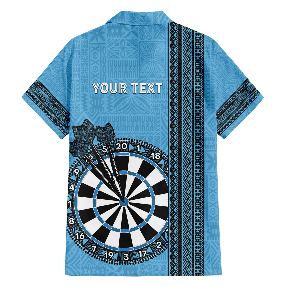 Personalised Fiji Darts Family Matching Short Sleeve Bodycon Dress and Hawaiian Shirt Fijian Tapa Pattern - Blue LT14 - Polynesian Pride