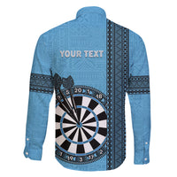 Personalised Fiji Darts Family Matching Short Sleeve Bodycon Dress and Hawaiian Shirt Fijian Tapa Pattern - Blue LT14 - Polynesian Pride