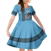 Personalised Fiji Darts Family Matching Tank Maxi Dress and Hawaiian Shirt Fijian Tapa Pattern - Blue LT14 Daughter's Dress Blue - Polynesian Pride