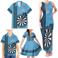 Personalised Fiji Darts Family Matching Tank Maxi Dress and Hawaiian Shirt Fijian Tapa Pattern - Blue LT14 - Polynesian Pride