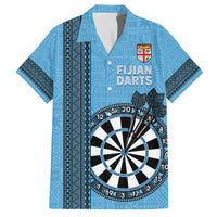 Personalised Fiji Darts Family Matching Tank Maxi Dress and Hawaiian Shirt Fijian Tapa Pattern - Blue LT14 Dad's Shirt - Short Sleeve Blue - Polynesian Pride