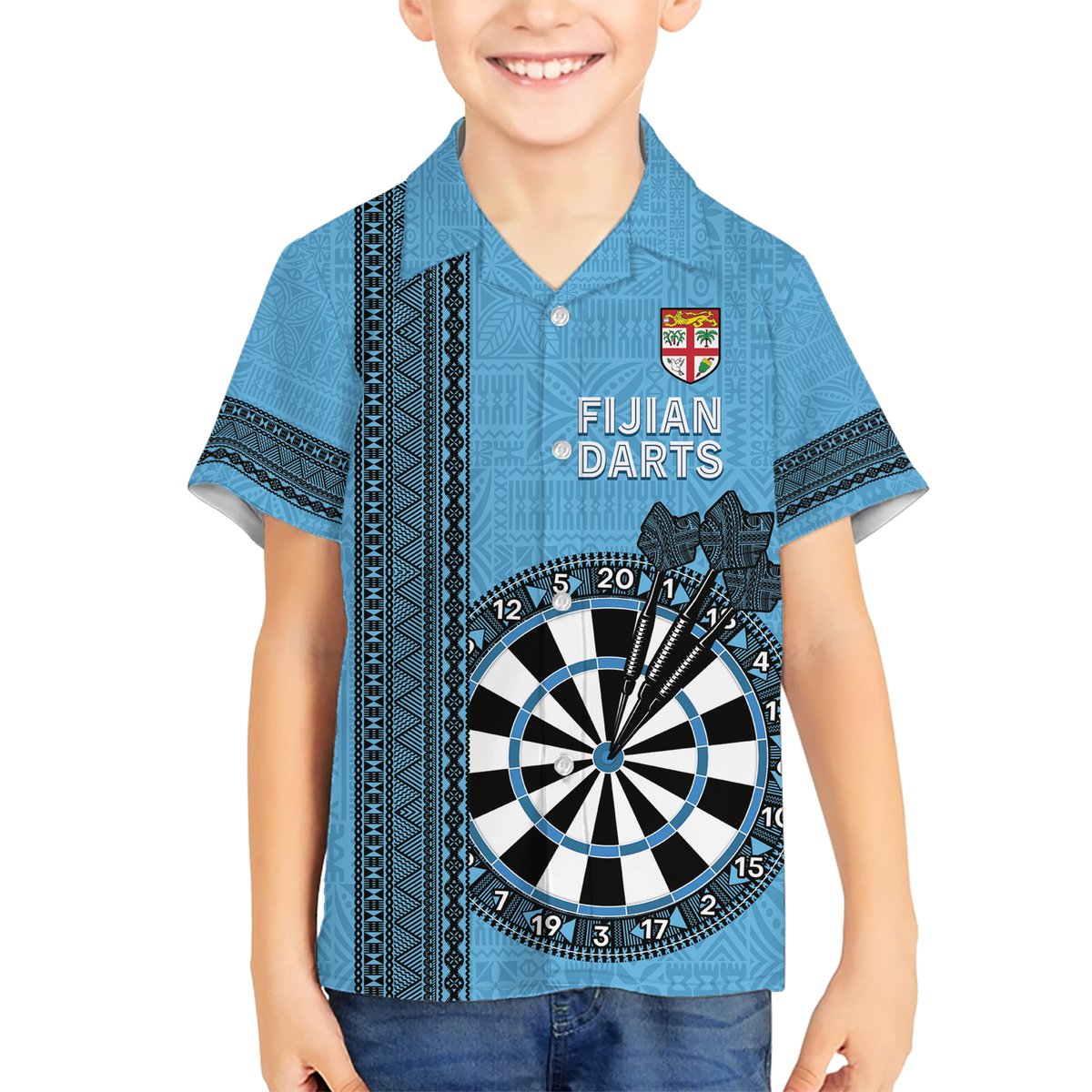 Personalised Fiji Darts Hawaiian Shirt Fijian Tapa Pattern - Blue