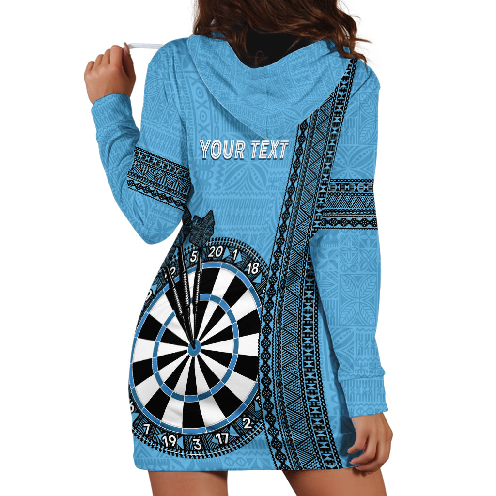 Personalised Fiji Darts Hoodie Dress Fijian Tapa Pattern - Blue