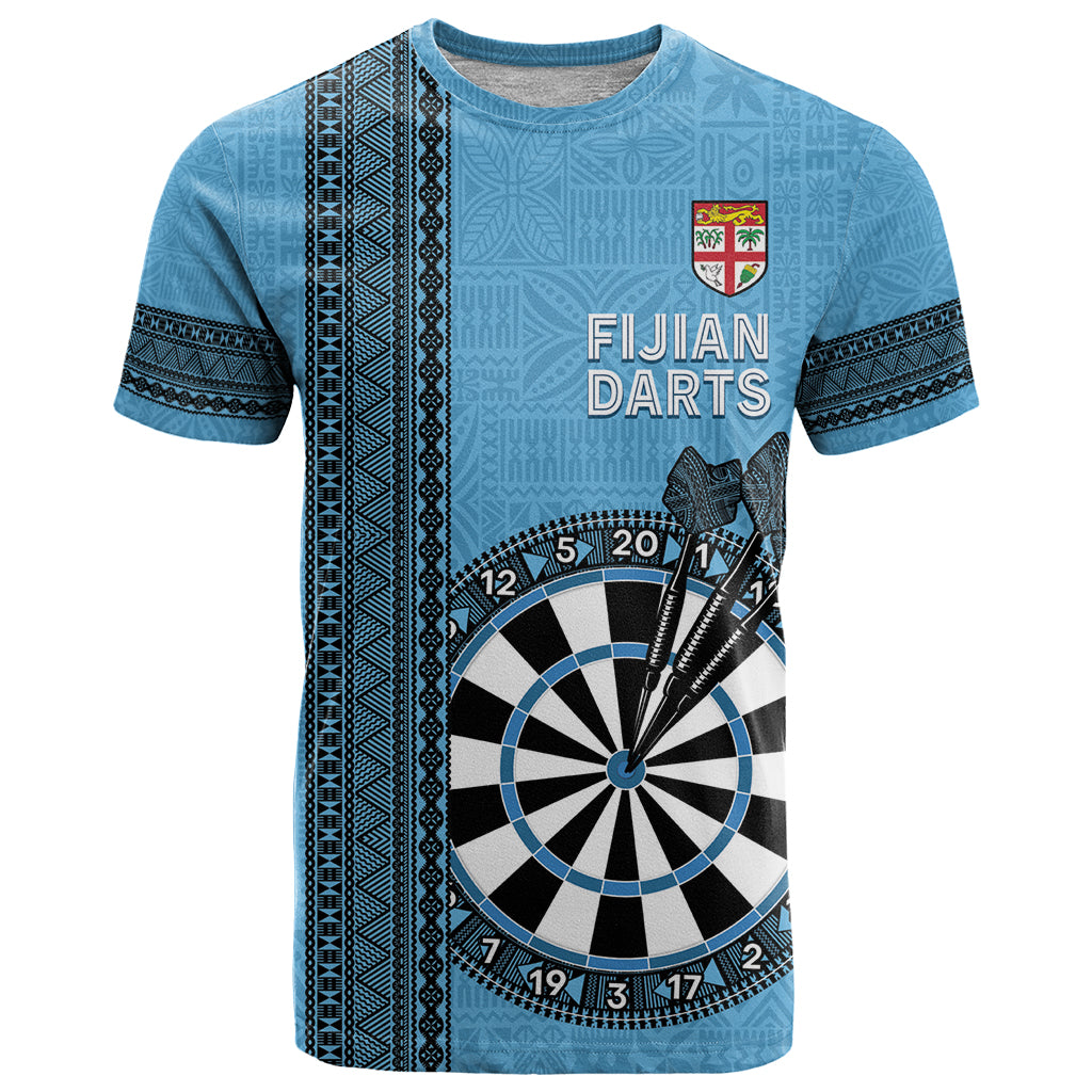Personalised Fiji Darts T Shirt Fijian Tapa Pattern - Blue