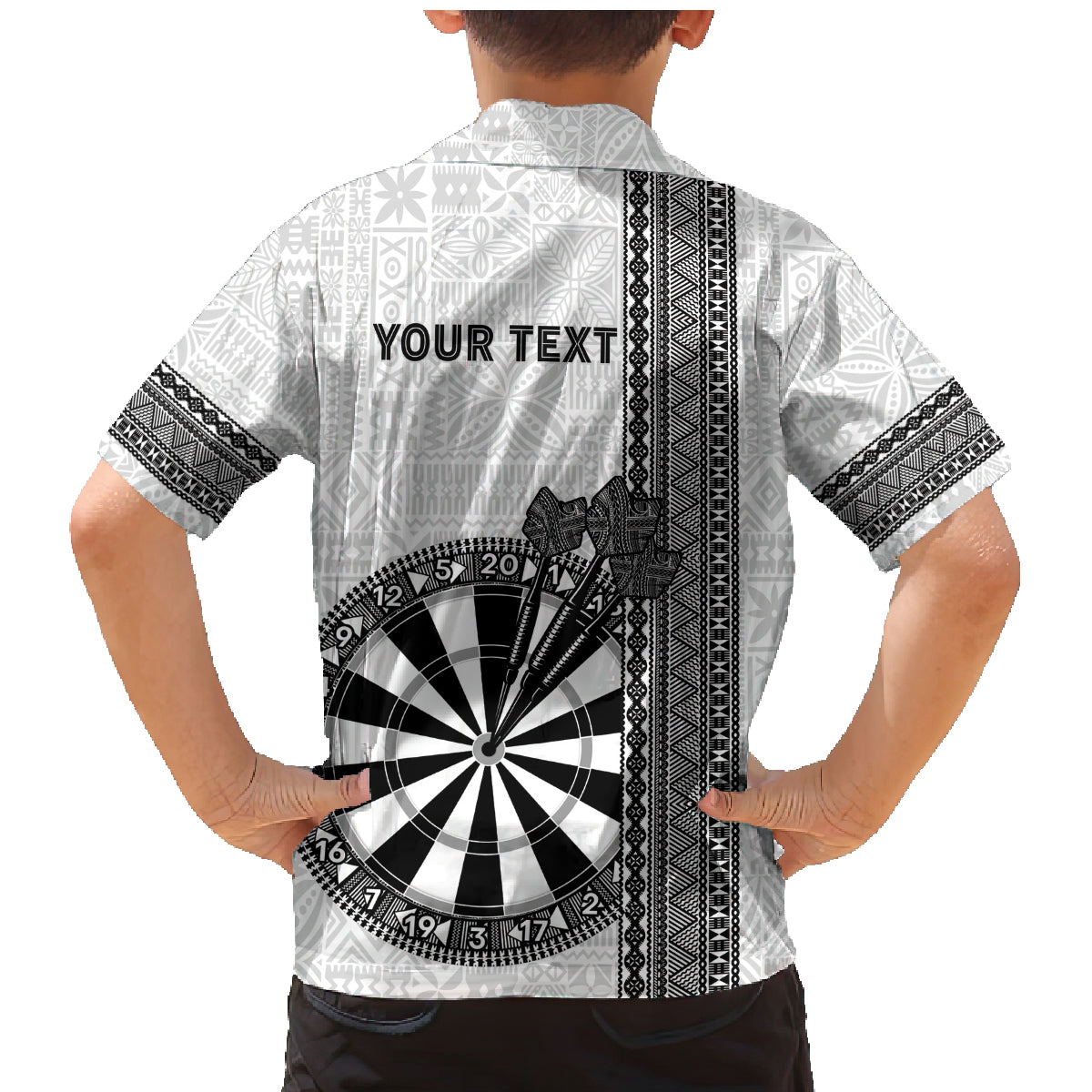 Personalised Fiji Darts Family Matching Mermaid Dress and Hawaiian Shirt Fijian Tapa Pattern - White