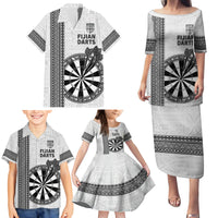 Personalised Fiji Darts Family Matching Puletasi and Hawaiian Shirt Fijian Tapa Pattern - White LT14 - Polynesian Pride
